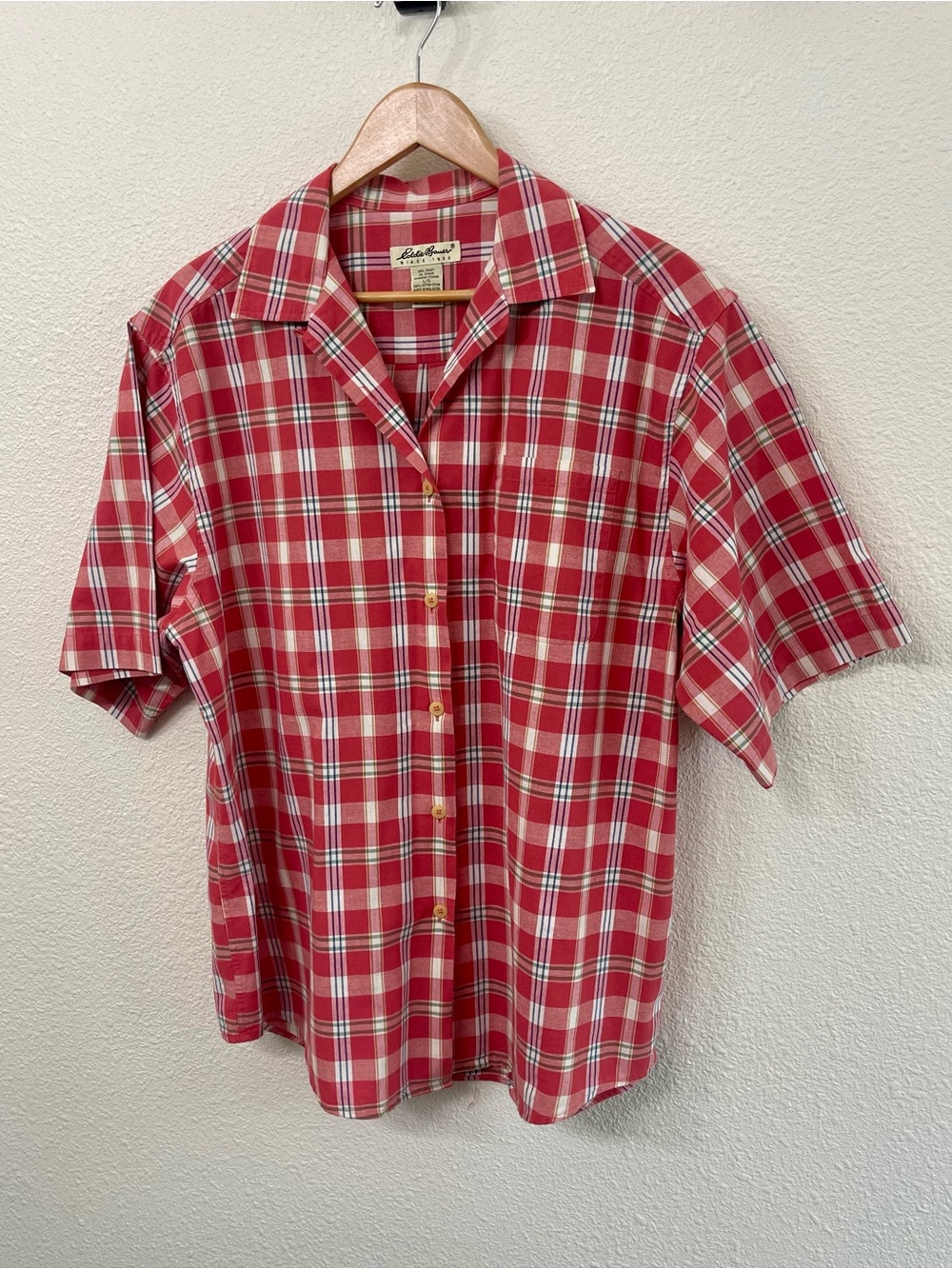 Eddie Bauer Red Plaid Short-Sleeve Button-Down Shirt
